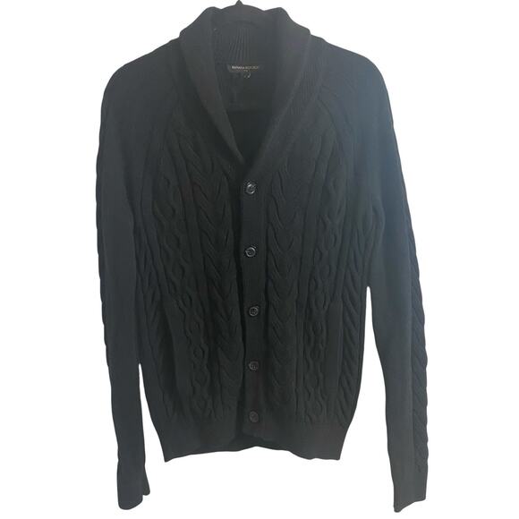 Banana Republic Men Heavy Cable Knit Cotton Cardigan Small Navy Sweater Classic - Picture 1 of 12